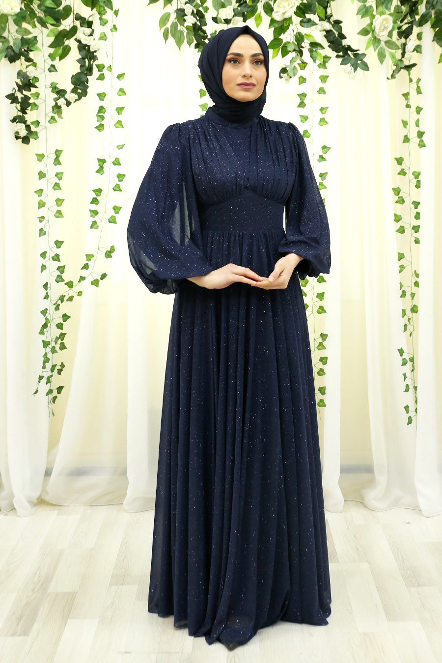 SHINING NAVY BLUE EVENING DRESS 